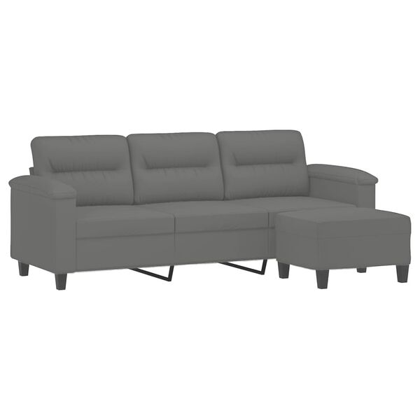 vidaXL 3-seater Sofa With Footstool Dark Grey