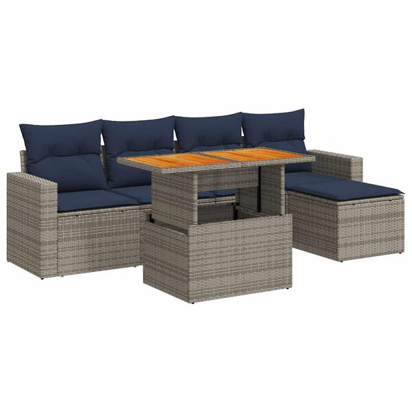 vidaXL 6 Piece Patio Sofa Set with Cushions Gray Poly Rattan