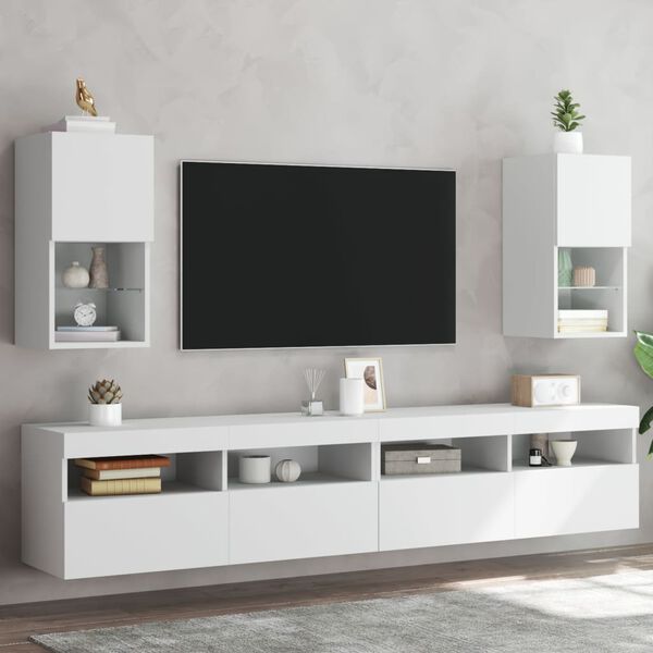 vidaXL TV Cabinet Set of 2 White Engineered wood, Glass Medium