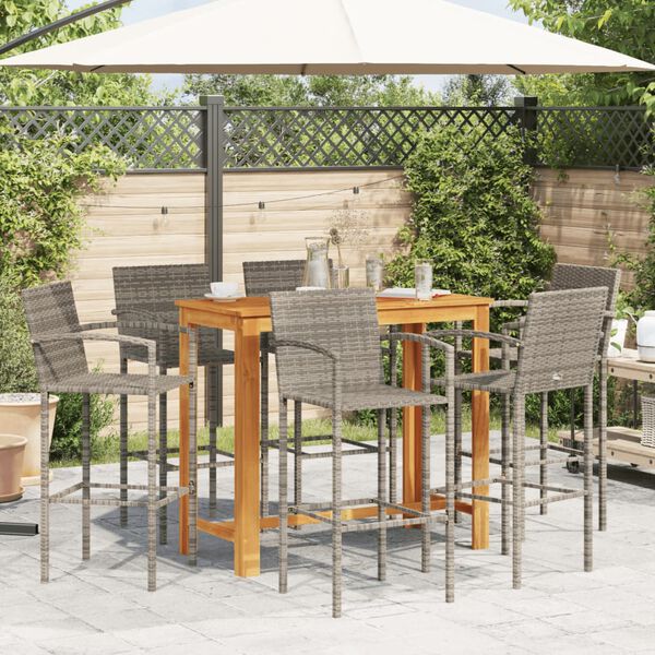 vidaXL Garden Bar Set Grey Solid Acacia wood 7 Piece Bar Set Seats Many