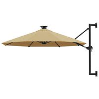 vidaXL Wall-mounted Parasol with LEDs and Metal Pole 118.1" Taupe