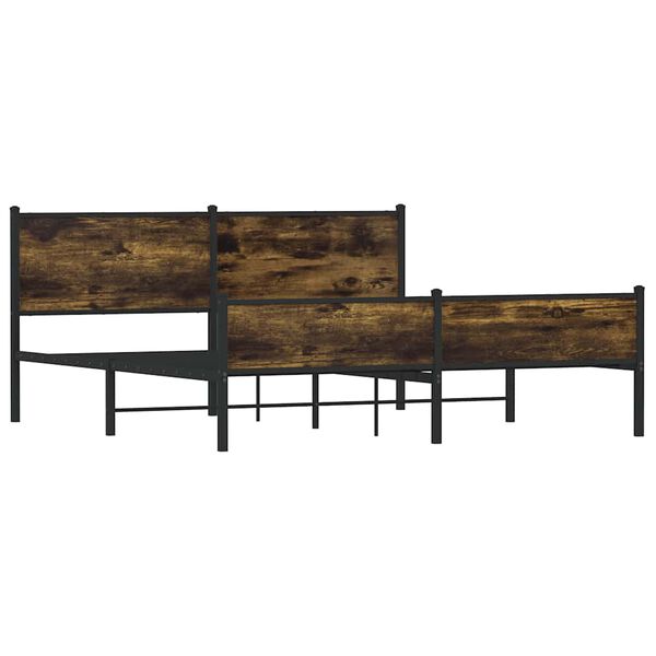 vidaXL Bed Frame Smoked Oak Steel, Engineered Wood 63x79 in Bed Frame