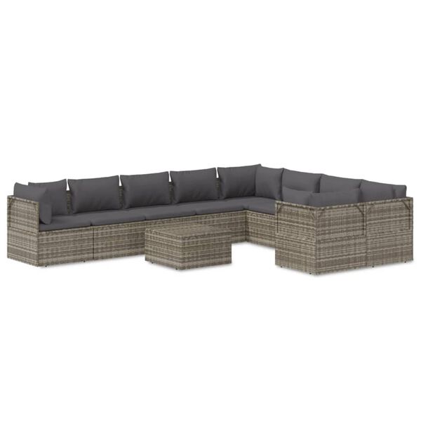 vidaXL Garden Lounge Set Grey PE rattan, powder-coated steel, polyester, PVC