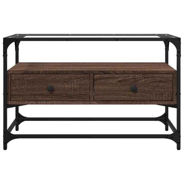 vidaXL TV Cabinet Brown Oak Engineered Wood and Glass Medium TV Cabinet
