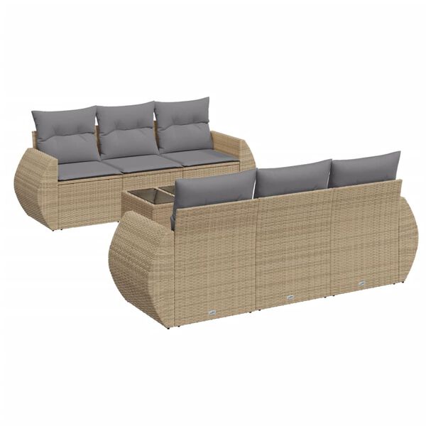 vidaXL Garden Sofa Set Beige PE Rattan Medium Adjustable Feet