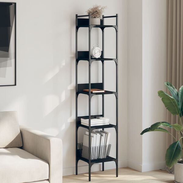 vidaXL Bookshelf Black Engineered wood, powder-coated steel Tall