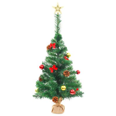 vidaXL Artificial Christmas Tree with Baubles and LEDs Green 25.2"