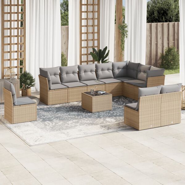 vidaXL Garden Sofa Set Beige PE Rattan Large Adjustable Feet