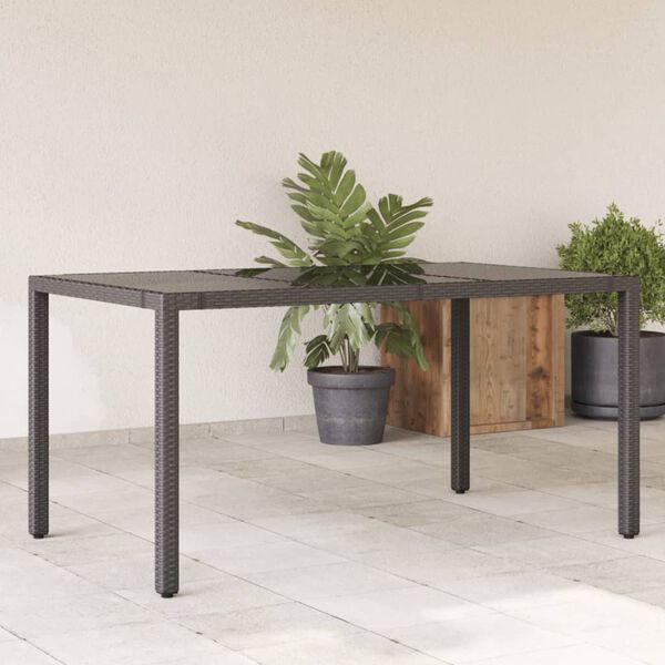 vidaXL Garden Table Black Poly Rattan, Tempered Glass, Powder-Coated Steel