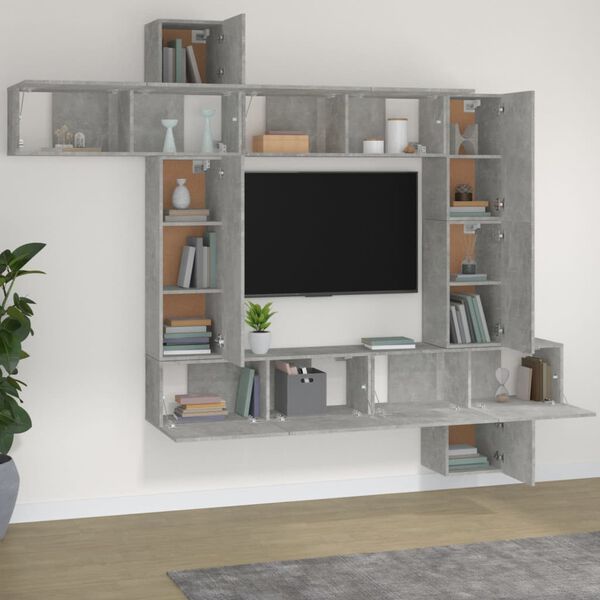 vidaXL 9 Piece TV Stand Set Concrete Gray Engineered Wood