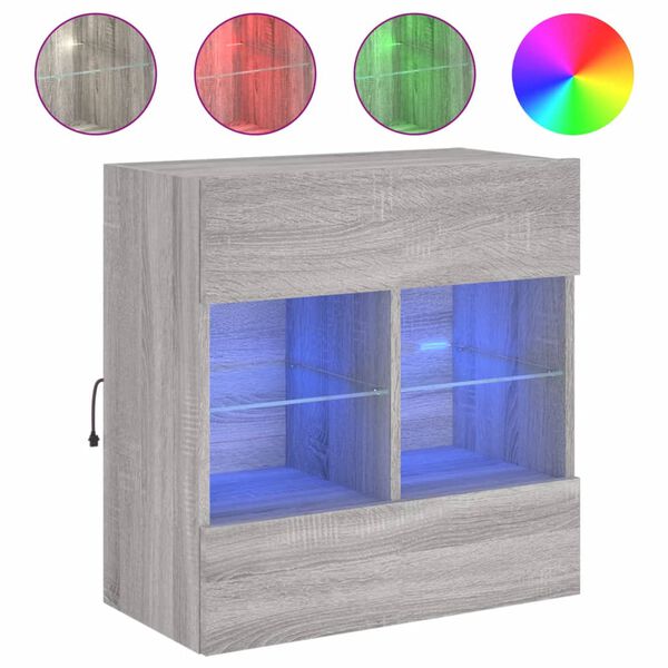 vidaXL TV Wall Cabinet Grey Sonoma Engineered wood, glass TV Wall Cabinet