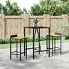 vidaXL Bar Table With Glass Top Black Poly Rattan Tall Modern