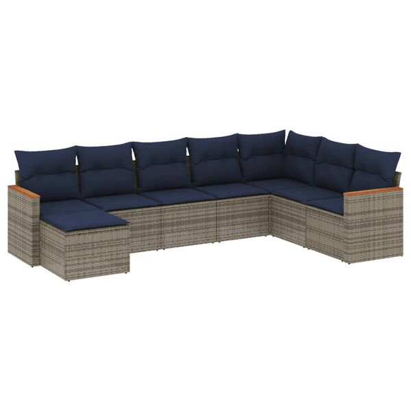 vidaXL 8 Piece Garden Sofa Set with Cushions Grey Poly Rattan