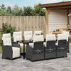 vidaXL Garden Dining Set with Cushion 9 pcs Black Poly Rattan