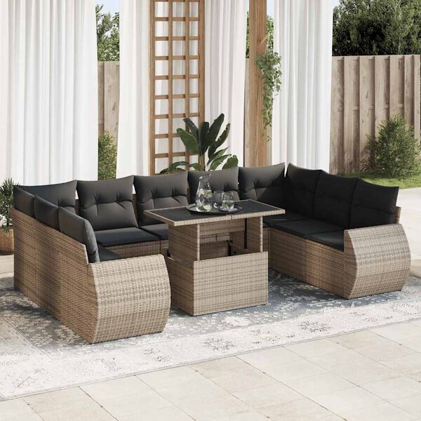 vidaXL Garden Sofa Set Gray PE rattan, powder-coated steel, tempered glass