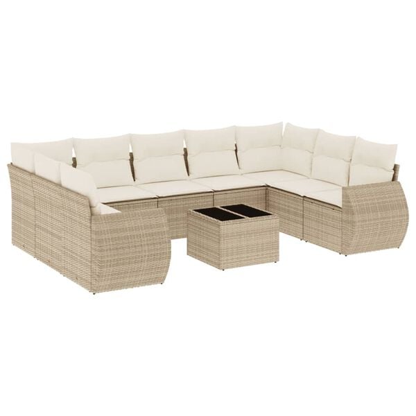 vidaXL Garden Sofa Set Beige PE rattan, powder-coated steel, tempered glass