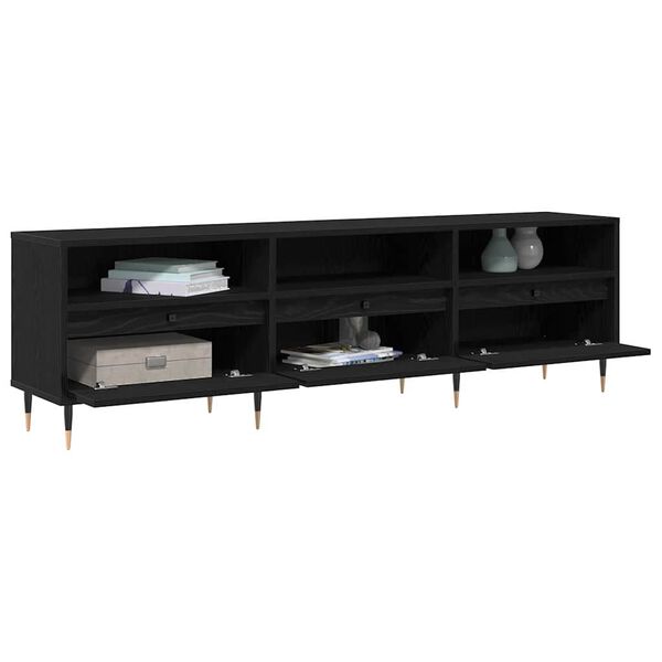 vidaXL TV Cabinet Black Oak 59.06 x 11.81 x 17.72 in Engineered Wood
