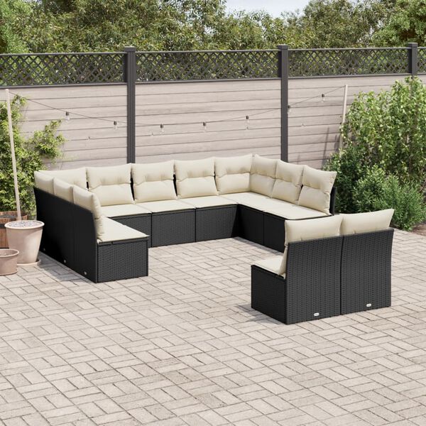 vidaXL Garden Sofa Set Black Poly Rattan, Powder-Coated Steel Large