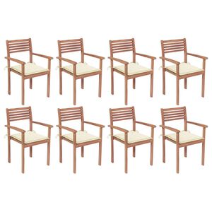 vidaXL Stackable Chair Set of 8 Natural Teak Teak wood Standard