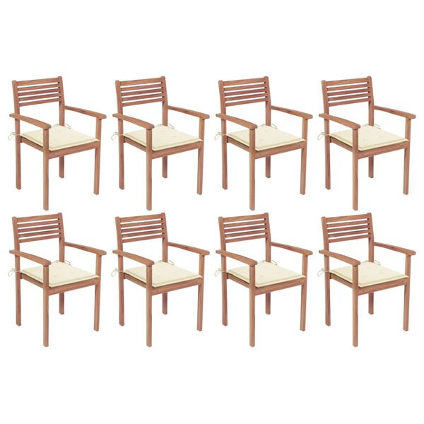 vidaXL Stackable Chair Set of 8 Natural Teak Teak wood Standard