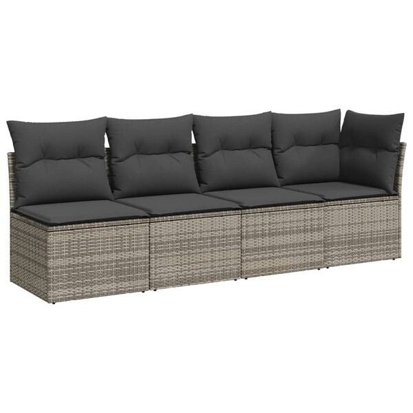vidaXL Garden Sofa Grey PE rattan, powder-coated steel, polyester 4-seater