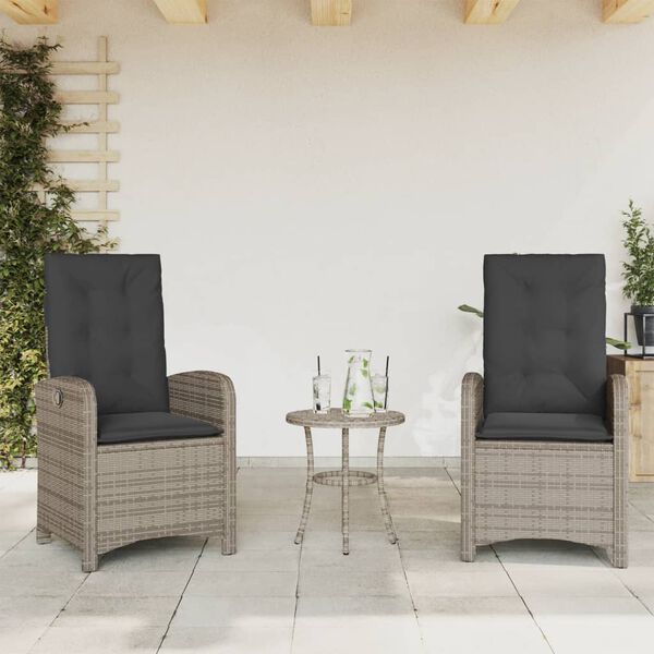 vidaXL Reclining Garden Chair set of 2 Grey PE rattan Standard