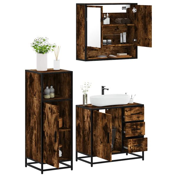vidaXL Bathroom Furniture Set Smoked Oak Engineered wood, metal, glass