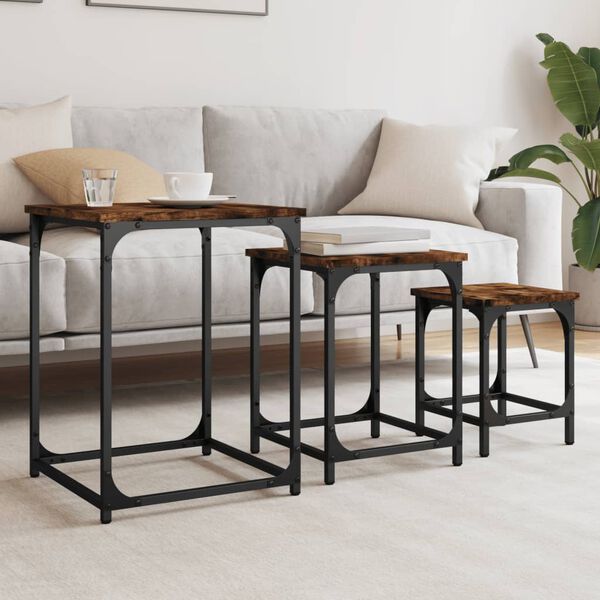 vidaXL Nesting Coffee Table Set of 3 Smoked Oak Engineered Wood Small