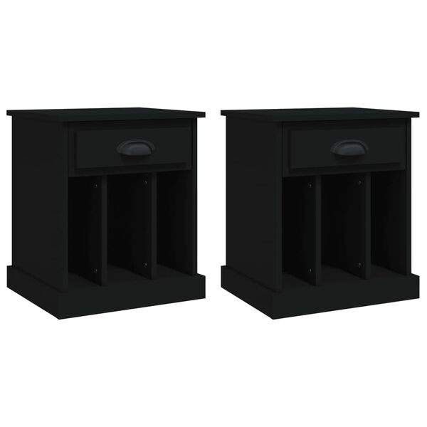 vidaXL Bedside Cabinet Set of 2 Black Engineered wood Medium