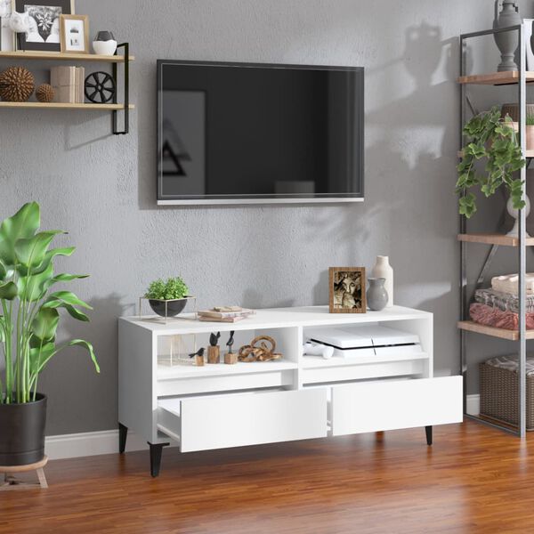 vidaXL TV Cabinet White Engineered wood, metal 39.4 x 13.6 x 17.5 in