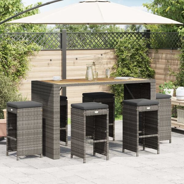 vidaXL Garden Bar Stool Set of 6 Grey PE rattan, powder-coated steel