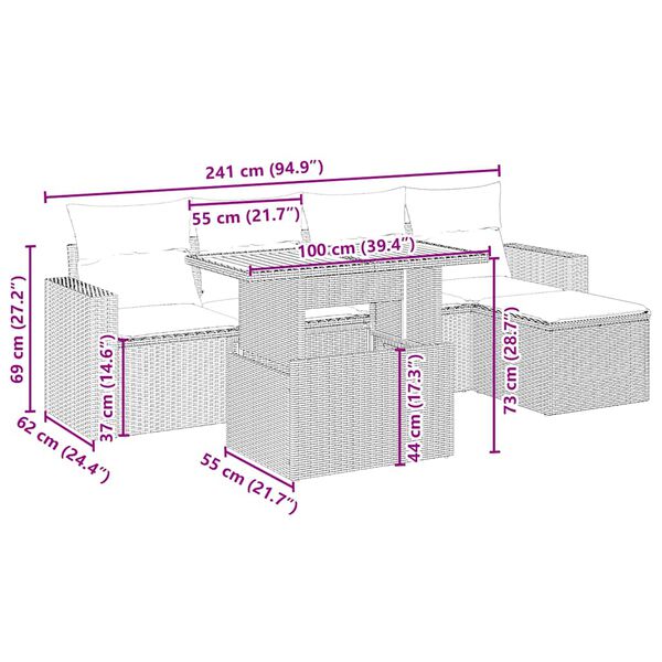 vidaXL Garden Sofa Set Beige PE rattan 6-Piece Modular Garden Sofa Set