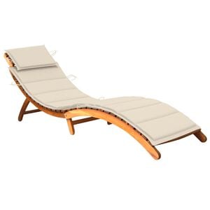 vidaXL Sun Lounger Cream Solid Acacia Wood Adult Foldable