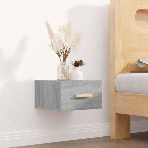 vidaXL Wall-mounted Bedside Cabinet Set of 2 Grey sonoma Engineered wood