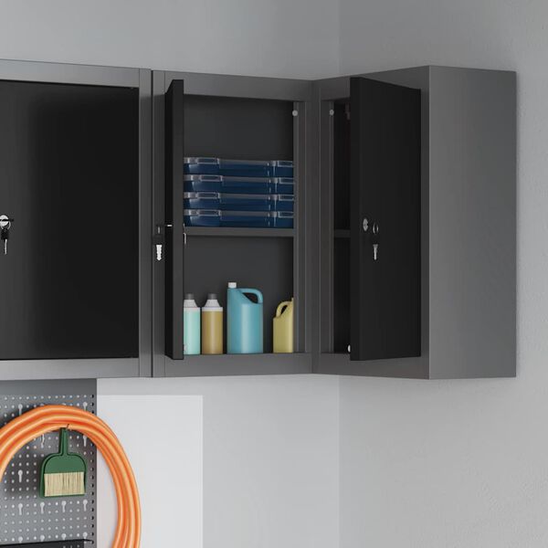 vidaXL Tool Cabinet with Shelf Black and Grey 21.65 x 21.65 x 21.65 in