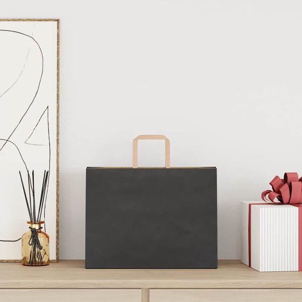 vidaXL Paper Bags 250 pcs with Handles Black 32x17x25 cm