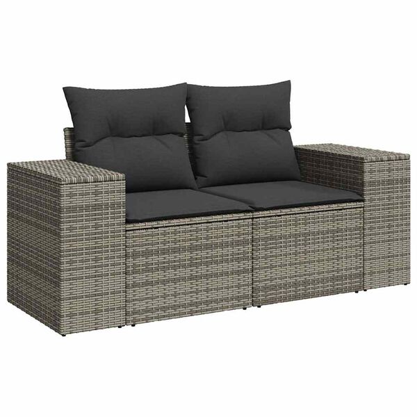 vidaXL Garden Sofa Set Grey PE Rattan Large Adjustable Armrests
