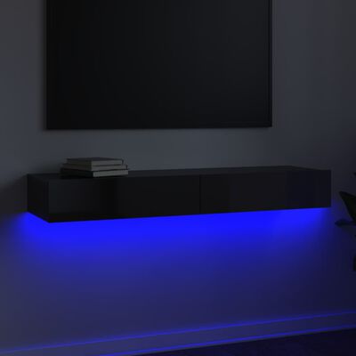 vidaXL TV Stand with LED Lights High Gloss Black 47.2"x13.8"x6.1"