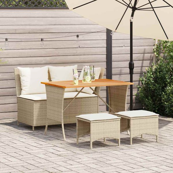 vidaXL 4 Piece Patio Dining Set with Cushions Beige Poly Rattan