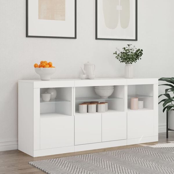 vidaXL Sideboard White Engineered wood, glass Medium Sideboard