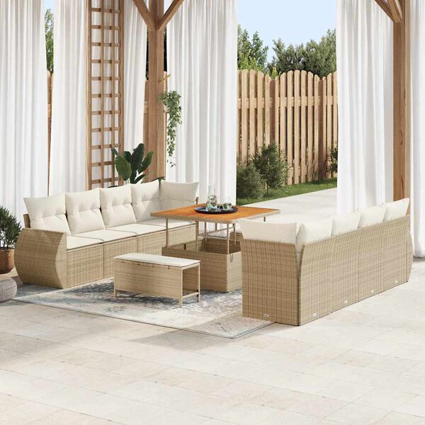 vidaXL Garden Sofa Set with Cushion 11 pcs Beige Poly Rattan