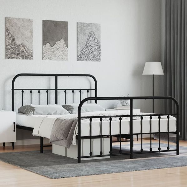 vidaXL Bed Frame Black Powder-coated steel Double Bed Bed Frame