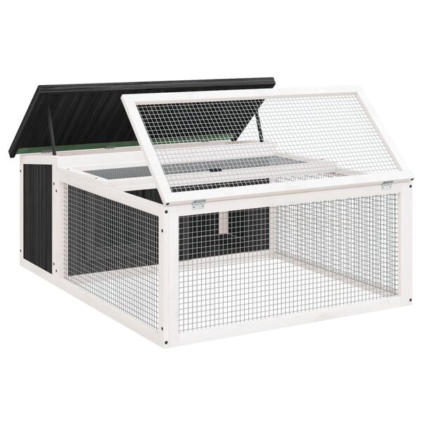 vidaXL Rabbit Hutch Grey Solid pine wood, plywood, wire mesh