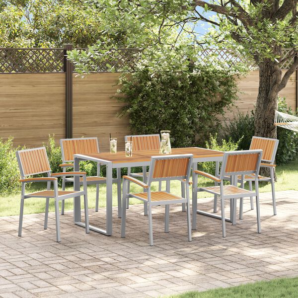 vidaXL Garden Dining Set 7 pcs Gray and brown 63" x 31.5" x 29.5