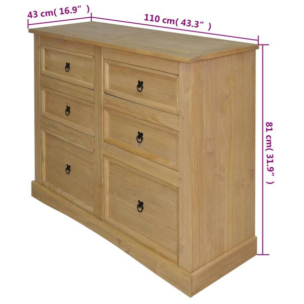 vidaXL Sideboard Brown Solid Pine Wood 43.3 x 16.9 x 31.9 in