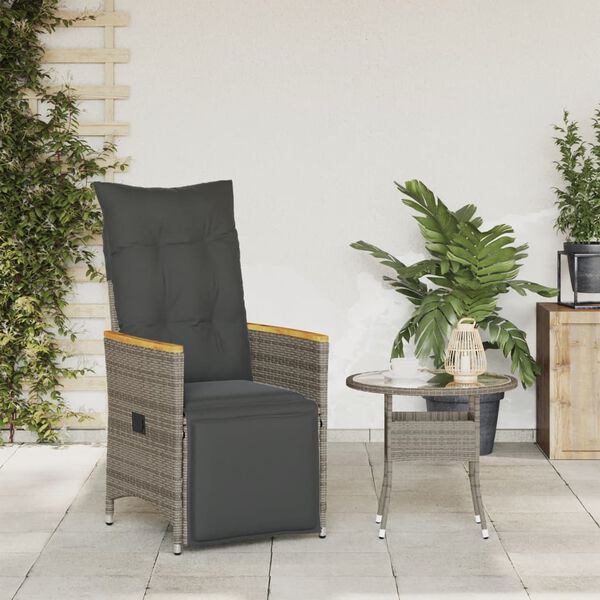 vidaXL Reclining Garden Chair Gray PE rattan Single Adjustable Footrests