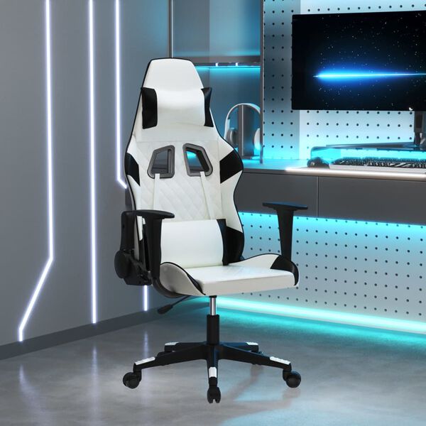 vidaXL Gaming Chair White and Black Faux Leather