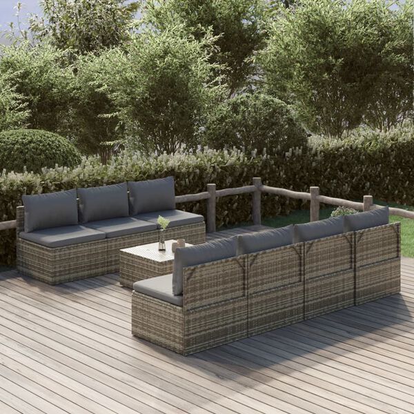 vidaXL Garden Lounge Set Grey PE rattan Large Adjustable Feet