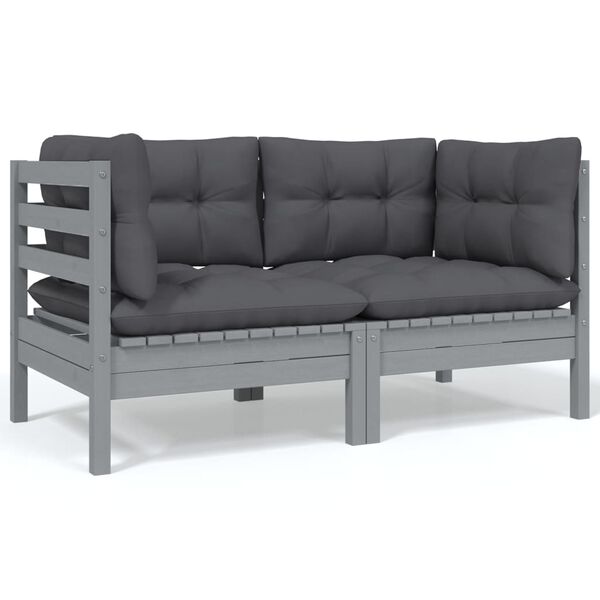 vidaXL Garden Lounge Set Gray Solid pinewood, fabric (100% polyester)