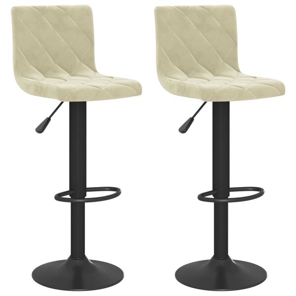 vidaXL Bar Stool Set of 2 Cream Velvet, Steel Standard Swivel